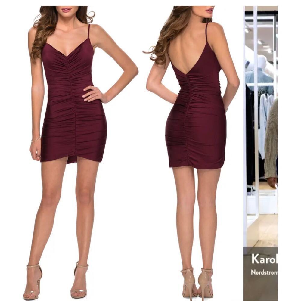 NWT La Femme Ruched Mini Dress in Dark Berry size 2